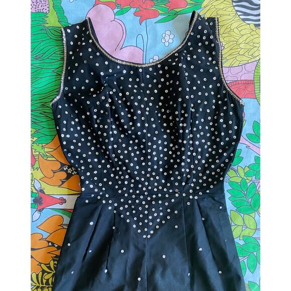 vintage 1940s Black SILVER SEQUIN Majorette COSTUME xs showgirl circus playsuit - Picture 2 of 10